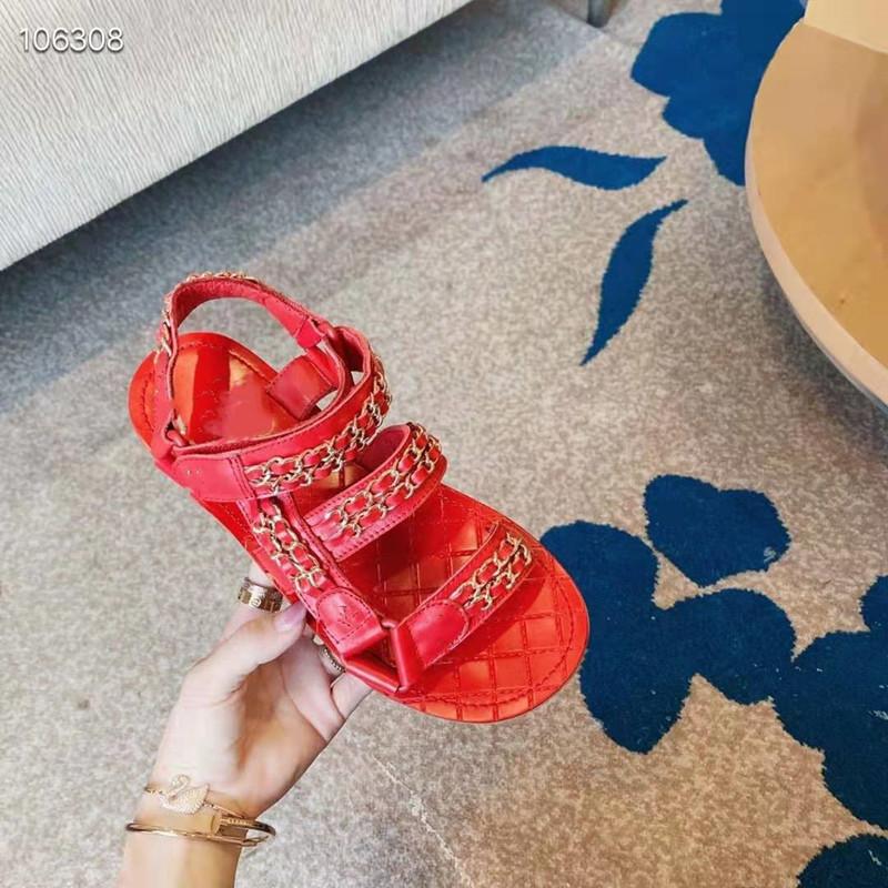 

Luxury leather chain velcro platform sandals ladies casual fairy roman shoes, Red