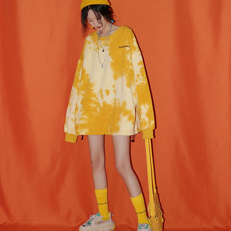 

2021 Spring Autumn New Tie Dye Hoodies Women Sweatshirt Casual Harajuku Long Sleeve Top Female Printed Oversized Pullovers A6wi, White