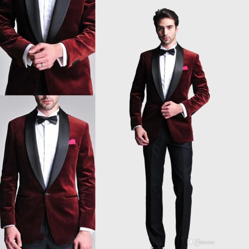 

Men's Suits & Blazers 2021 Arrival Burgundy Velvet Black Satin Shawl Lapel Wedding For Men Slim Fit Formal Jacket Custom Wine Red Winter 2 P, Custom color