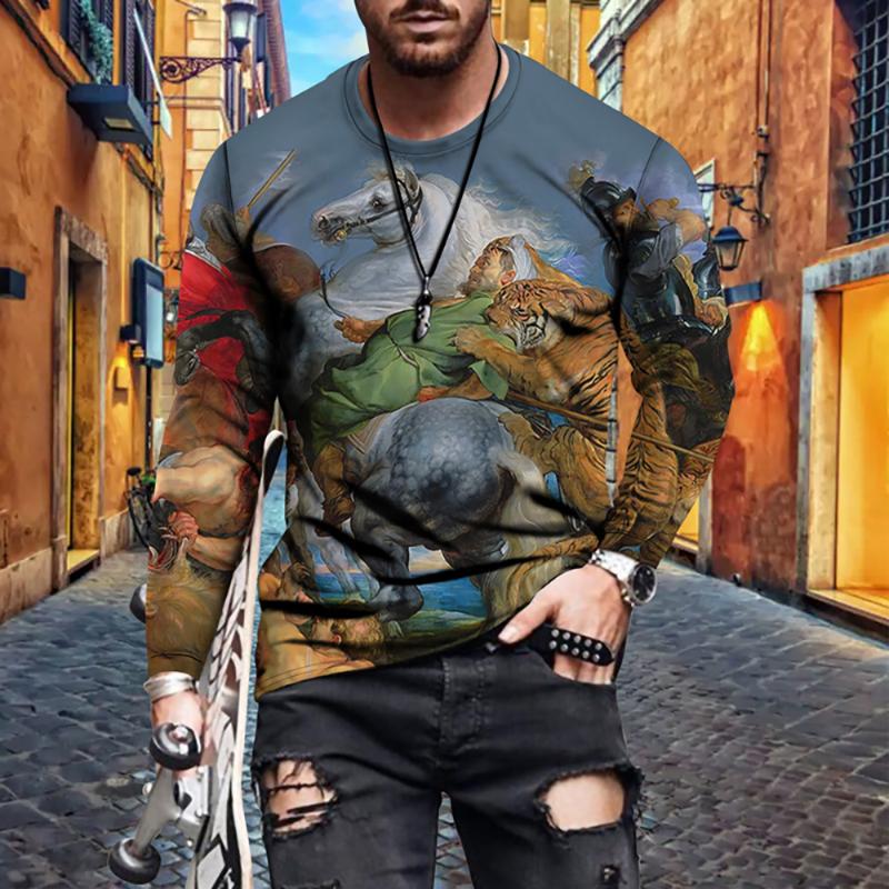 

Men's Hoodies & Sweatshirts 2021 Casual T-shirt Long-sleeved Shirt Animal Stitching Print European And American Tops, Cx5017