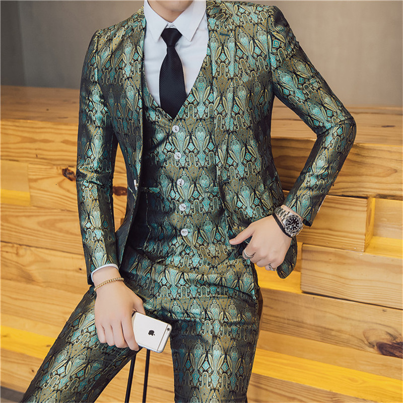 

2021 New Brand Wedding Suits Fine Fit Blazers Suit Male Business Singer Prom Party Tuxedo Jacket + Vest Pants 4tl7, Red 3pcs