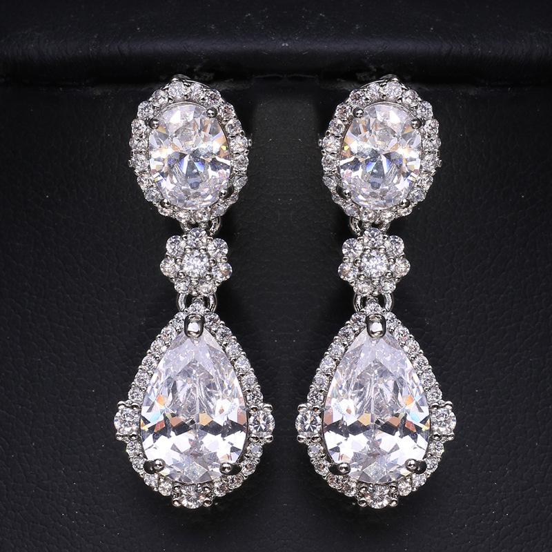 

Dangle & Chandelier Ekopdee Cubic Zirconia Earrings For Women Fashion Teardrop Crystal Bridesmaid Wedding Jewelry Female Accessories, Silver