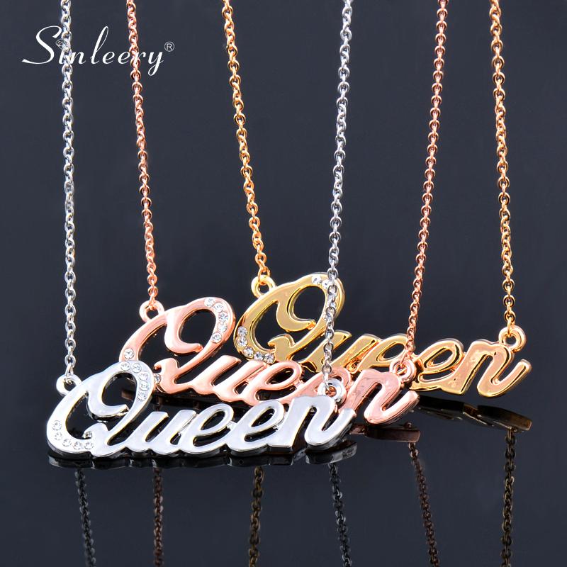 

Chokers SINLEERY Fashion Queen Letter Choker Necklace For Women Rose Gold Silver Color Neck Chain 2021 Jewelry XL331 SSK