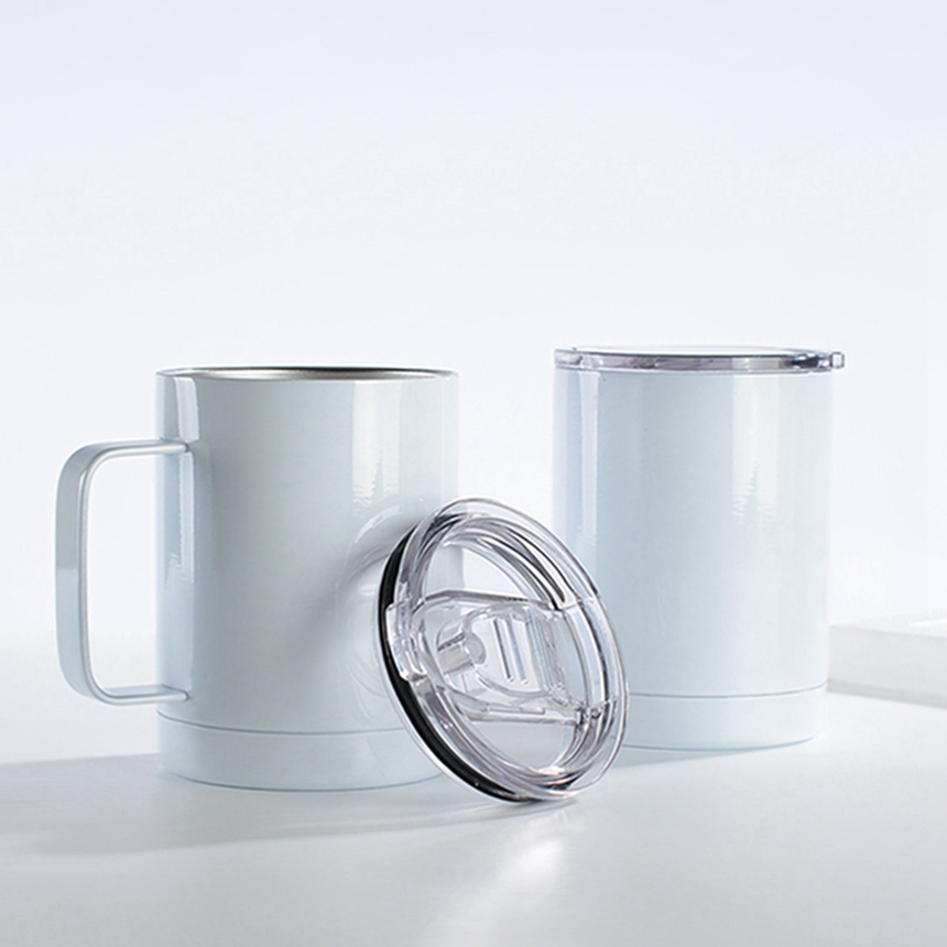 

Heat Sublimation Stainless Steel Tumblers With Handle Short Fat 12oz DIY Blank White Cup with Lid by sea LLA888