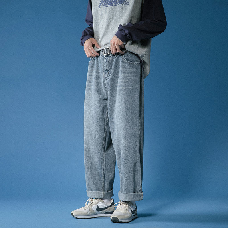 

2021 New Korean Wide-leg Men's Fashion Casual Retro Harajuku Blue Jeans Men Streetwear Loose Hip-hop Straight Denim Pants Mens 1oek