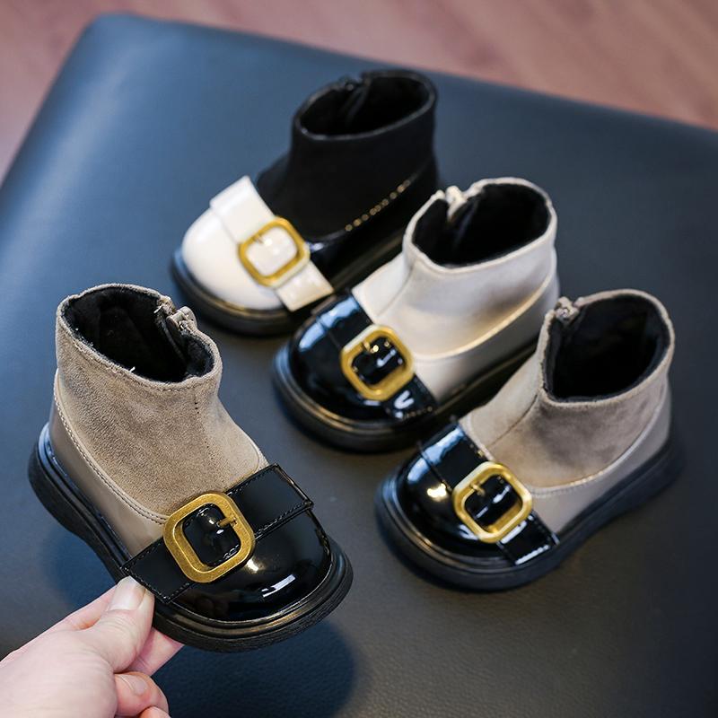 

Boots Baby Girls 2021 Autumn Winter Infant Toddler Shoes Soft Bottom Plush Children Short Kids, Black;grey