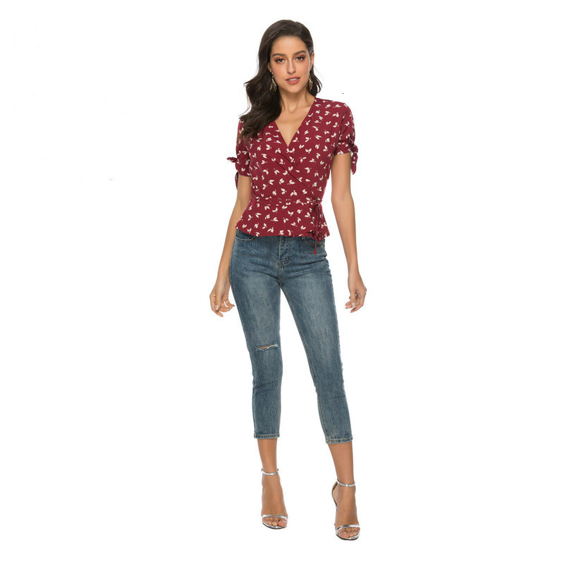 

2021 New High Fashion and Women's Blouses Shirt Chiffon Print Women Summer Short Sleeve Tops Blouse Blusas Shirts Q893, Black