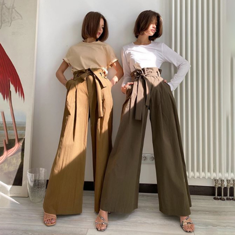 

2021 Shyloli High Waist Waistband Fashion Vintage Long Pants Spring Summer Elegant Solid Maxi Trouser Pantalon New Style Me9y, Army green