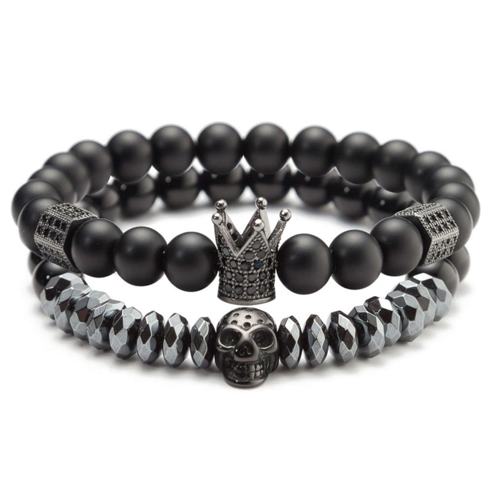 

Top selling zircon inlaid crown skull suit men's Bead Bracelet, Golden;silver