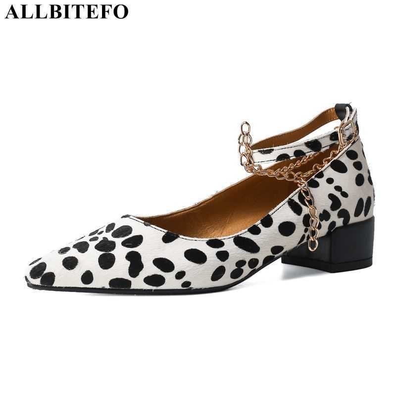 

ALLBITEFO Leopard print horse hair natural genuine leather women heels shoes fashion women's high heel shoes girls high heels 210611, As picture