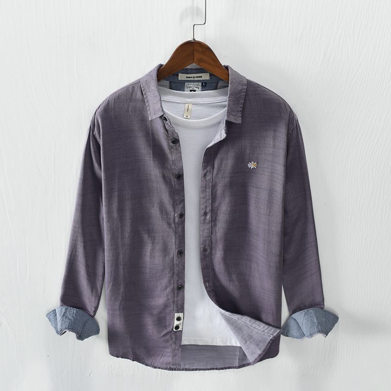 

2021 100% Long-sleeve Cotton Casual Fashion Shirts for Solid Men Comfortable Male Shirt Loose Overhemd Cgb8, Dark gray.