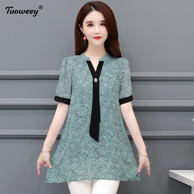 

Women's Blouses & Shirts 2021 Summer Korean Style 5XL Vintage Chiffon Blouse Women V-neck Blusas Mujer De Moda Plus Size Tunic Tops Aestheti, White