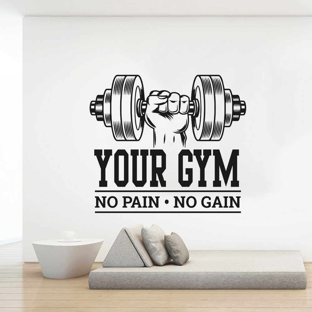

Custom Name Gym Bodybuilding No Pain No Gain Wall Sticker Workout Fitness Crossfit Inspirational Quote Wall Decal Decorate 210615