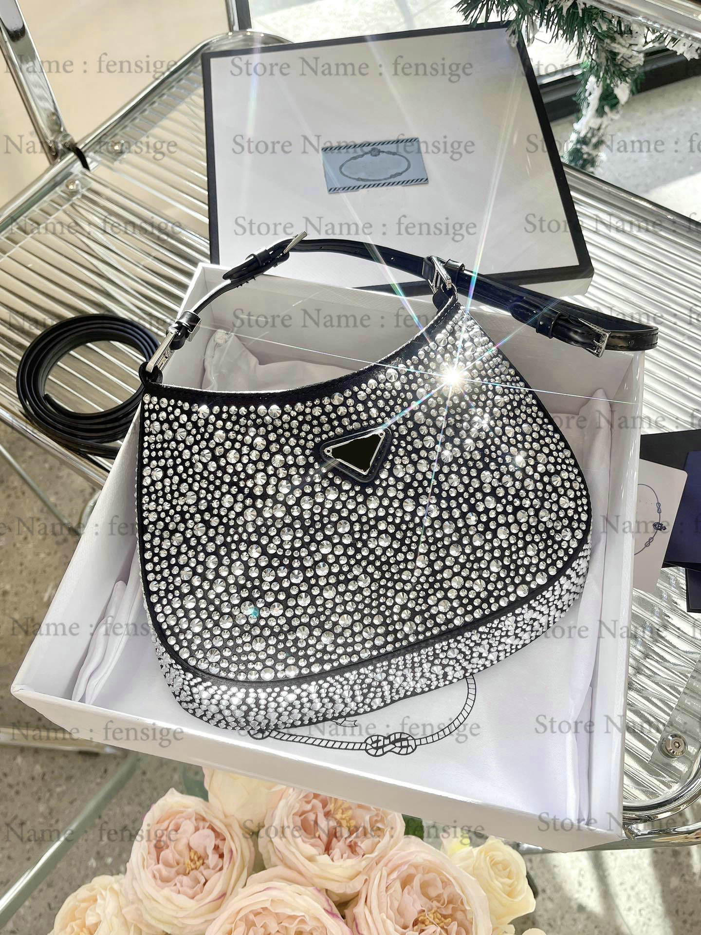 

Cleo Duchesse Crystals Hobo bag With Appliques All-over synthetic Crystal Embellishment Party Bling bling Diamond Cross Body Womens Luxurys Designer Handbag