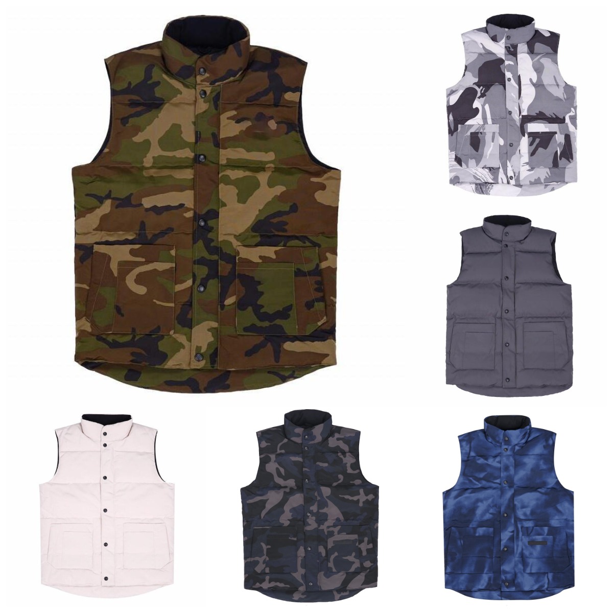 

New US Men Winter Puffer Thicken Warm Sleeveless Zipper Vest Solid color Crew Neck Classics Fashion Male Good quality Windshield Down Gilets, Black;white