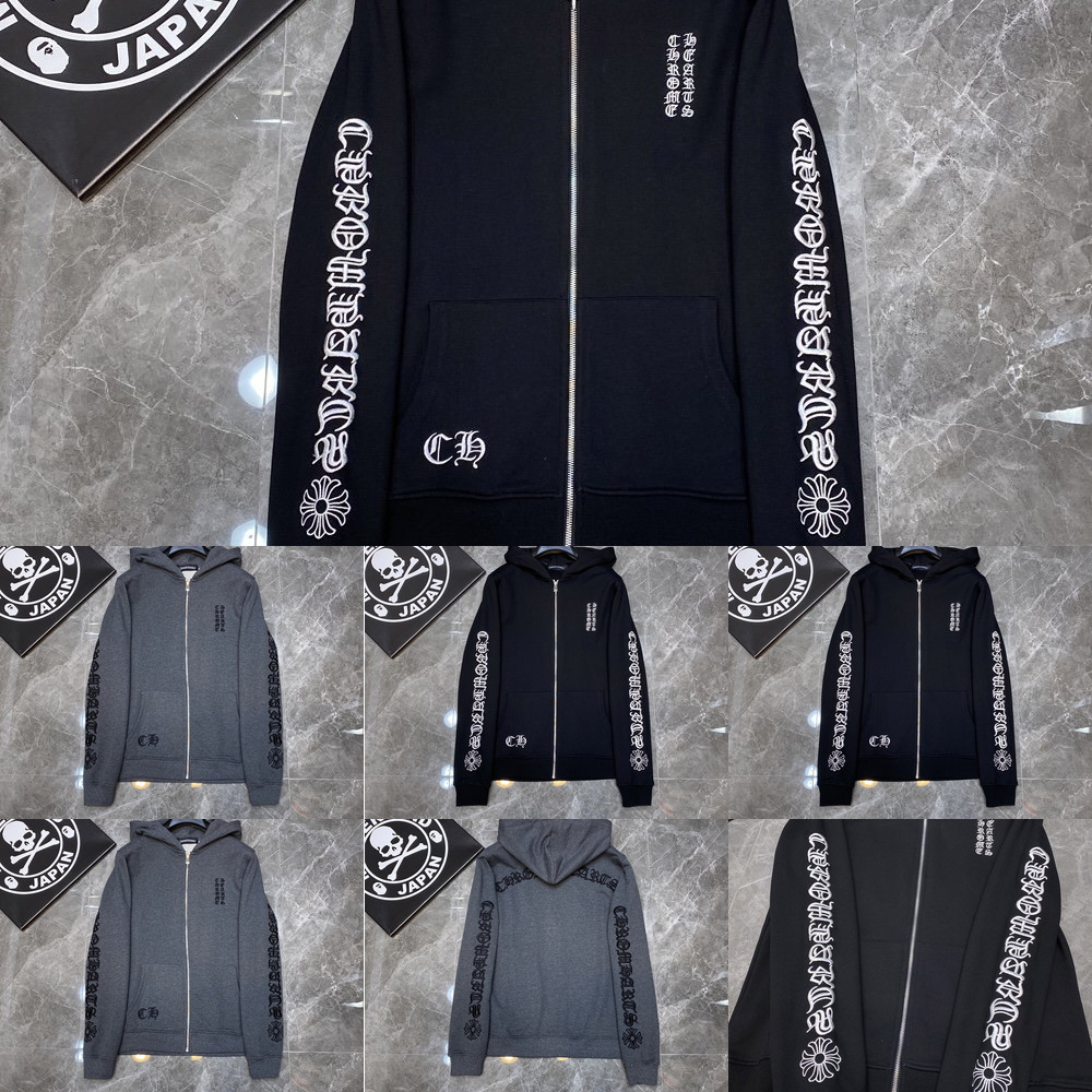 

Chromes hoodie hearts 21ss correct Sanskrit heavy industry 100000 needle Tiandao machine full body embroidered zipper sweater, Black