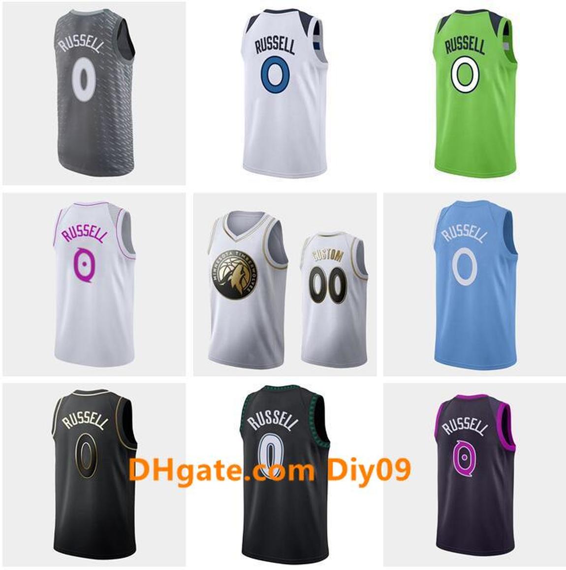 

2020 Men Minnesota Timberwolves 0 Russell 21 Garnett Blue White Gray New Black Swingman Jersey and Pant, Black;red