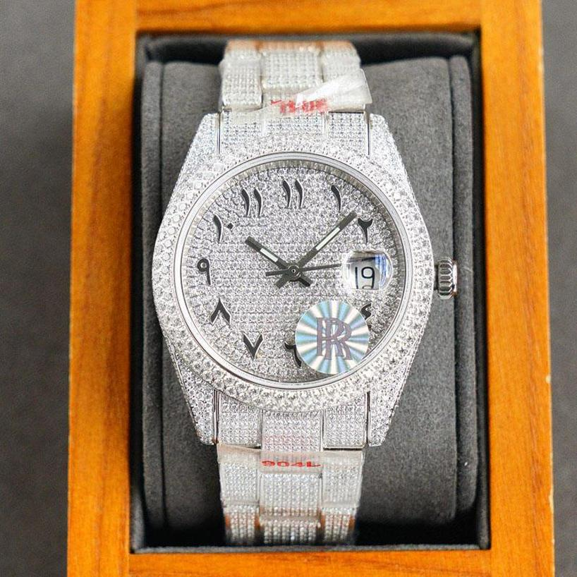 

Top Full Diamond Mens Watch 40MM Automatic Mechanical Watches Diamonds Bezel Strap Fashion Wristwatch Classic Men Designer Wristwatches Gifts Montre De Luxe, Box
