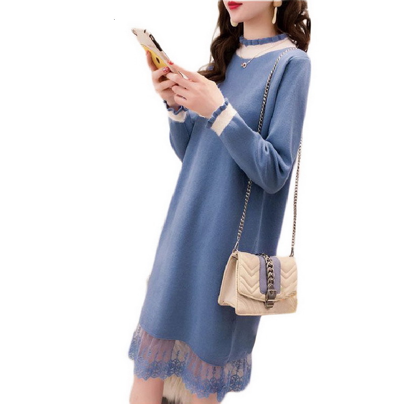 

2021 Autumn Winter Sweater New Lace Patchwork Knitted Pullovers Long Sleeve Elegant Sweaters Women Bahe, 03