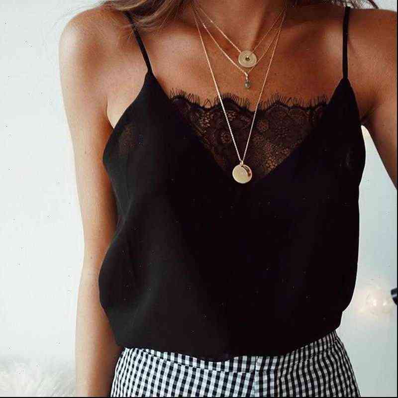 

women camis black white lace thin slip tank female summer strap chiffon sleeveless see through camisole