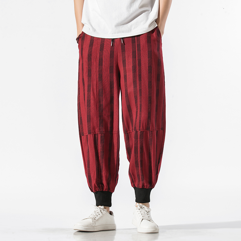 

2021 New Men Plus Size Casual Harem Vintage Cotton Striped Wide Leg Elastic Waist Hip Hop Bloomers Pants Pantalones Trousers Lfit L1pn, Khaki