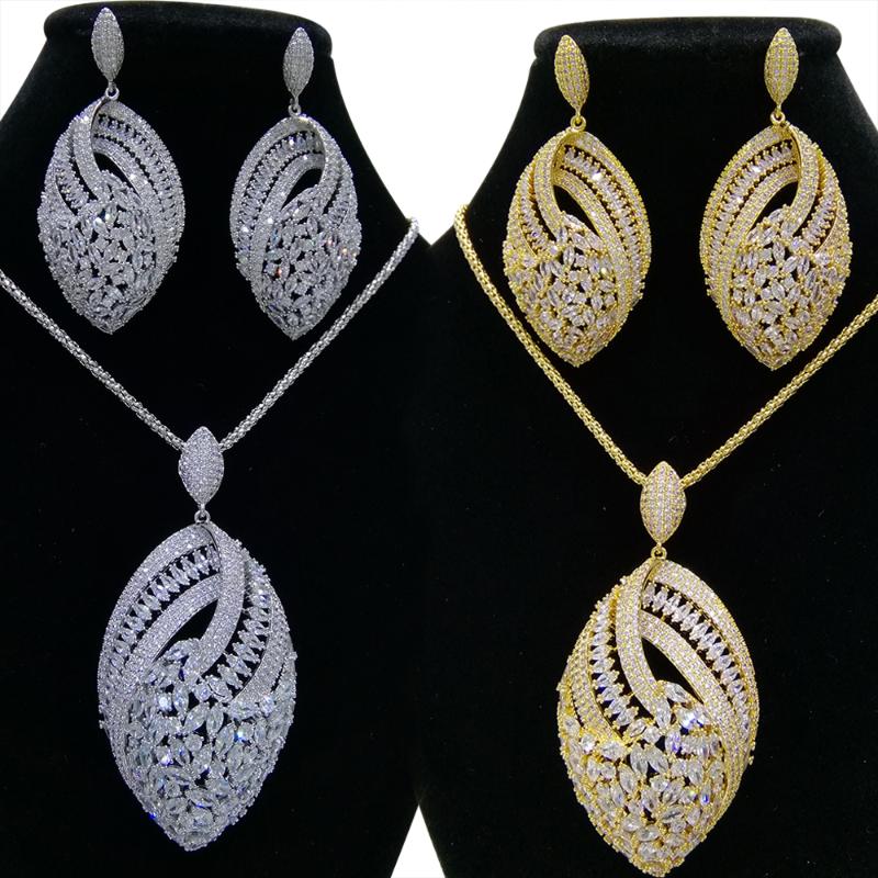 

Earrings & Necklace GODKI Luxury Big Bold Nigerian Earring Jewelry Sets For Women Wedding Cubic Zircon Dubai Bridal, As pic