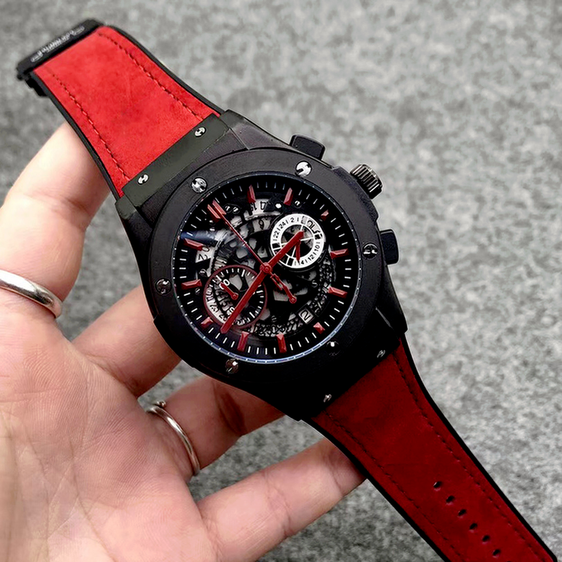 

7-1Men stopwatch wristwatch 40 mm quartz movement, date calendar all work dial leather strap watch men's outdoor sports business, 20