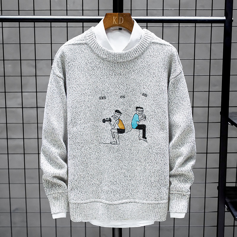

sweater knit men's large t shirt jacquard round neck pullover base, White;black