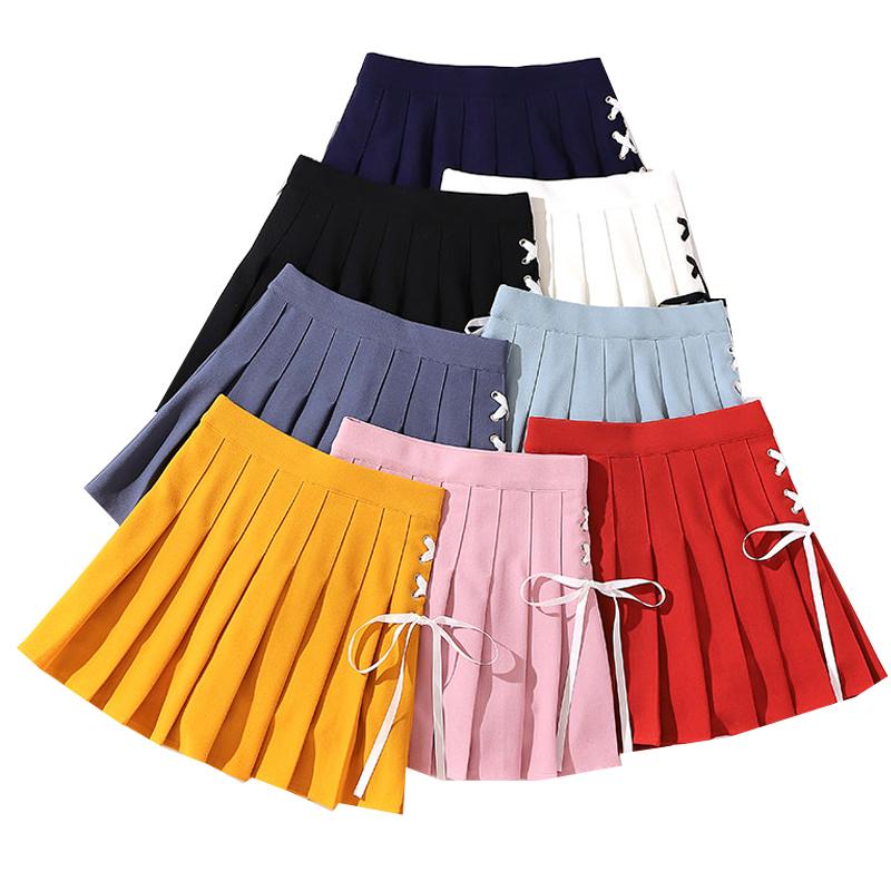 

Skirts 2021 Fashion Korean Lace Up Pleated Skirt Women Harajuku Preppy High Waist Bandage Mini Fairycore Aesthetic A Line Faldas, Black