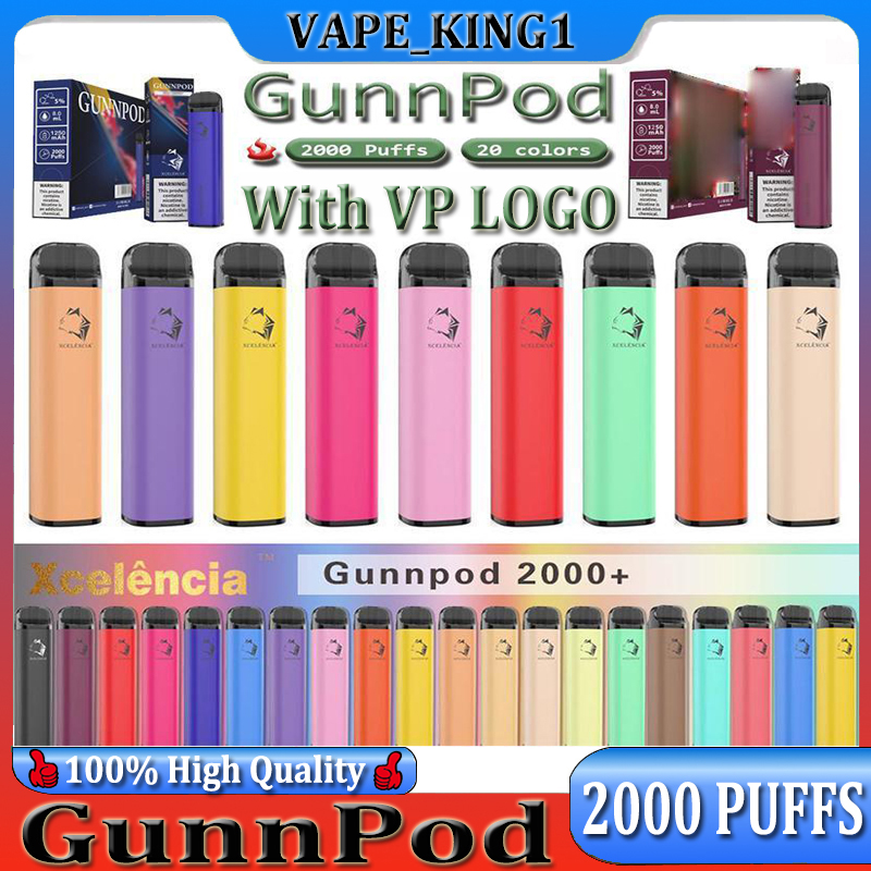 

GUNNPOD Disposable Vape With VP LOGO 1250mAh Battery 2000 Puffs E Cigarette Deivce 18350 8ml Vaporizer Starter Kit VS Elf Bar 20 Colour Pen Pod PUFF Gunpod