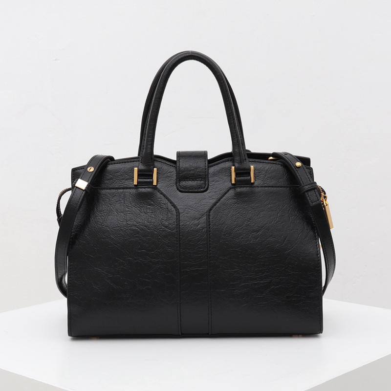 

High quality wome leather handbag woman's shoulder bag Retro leather briefcase 30cm Large capacity zipper bag send box 3#A 1851, Black