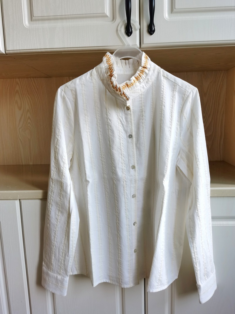 

2021 New Amarelo Bordado Flows Gola Camisa Feminina Manga Longa Algodo Meninas Blusa Primavera Casual Femme Single-breasted Topo 3j5z, Black