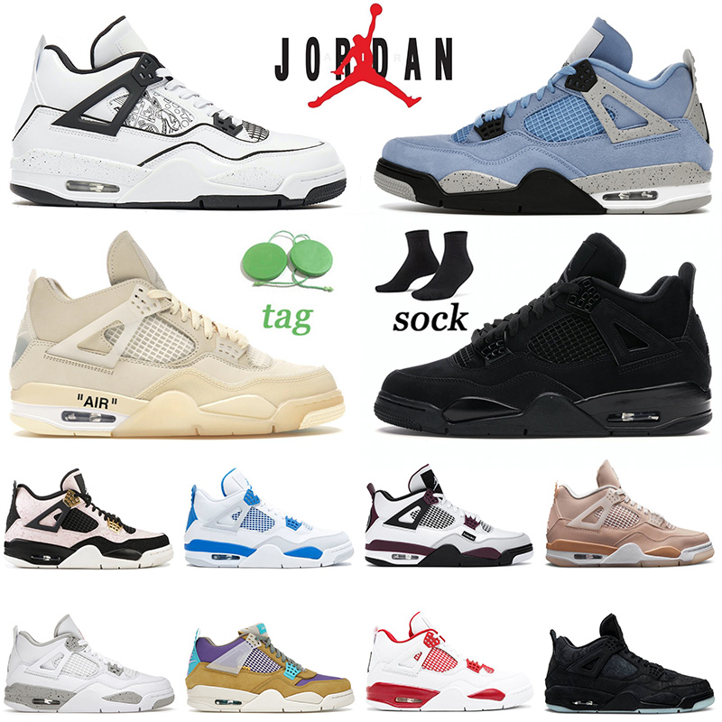 

Top Quality NIKE Air Jordan 4 4s Off White Basketball Shoes Sail IV Retro Jumpman Black Cat Metallic Green Men Women Jordens Trainers University Blue