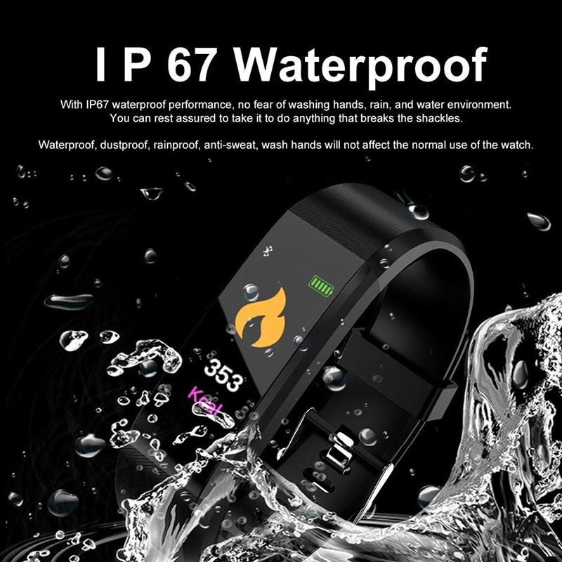 

Watch Bands 1 Pcs Smart Bracelet 115plus Blood Pressure Heart Rate Test Sports Touch Color Screen Waterproof