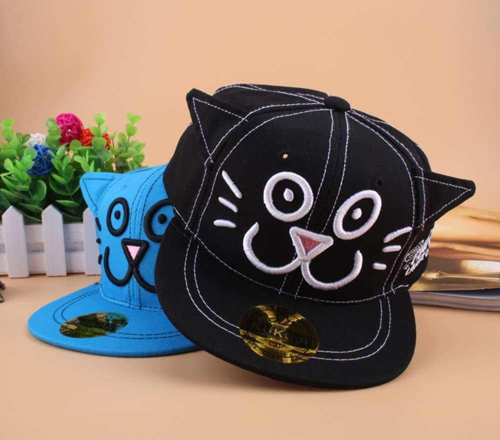 

Korean spring children's hat cat hip hop boys and girls ear flat baseball, Yellow