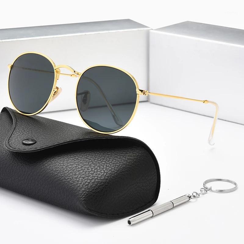 Lunettes de soleil Fashion Round Women Retro Métal Or Cadre Or Miroir Classic Tendance Femme Accessoires Cadeaux Drop