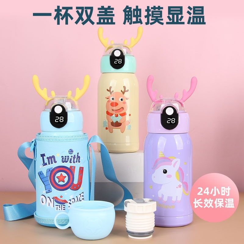 

Children's straw pot intelligent temperature display 316 stainless steel heat preservation antler bouncing student water cup