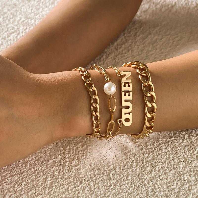 

Link, Chain Ingemark 4Pcs Punk Heavy Metal Big Thick Bracelet Set For Women Pulseras Mujer Retro Geometric Cuban Bangles Hand Jewelry