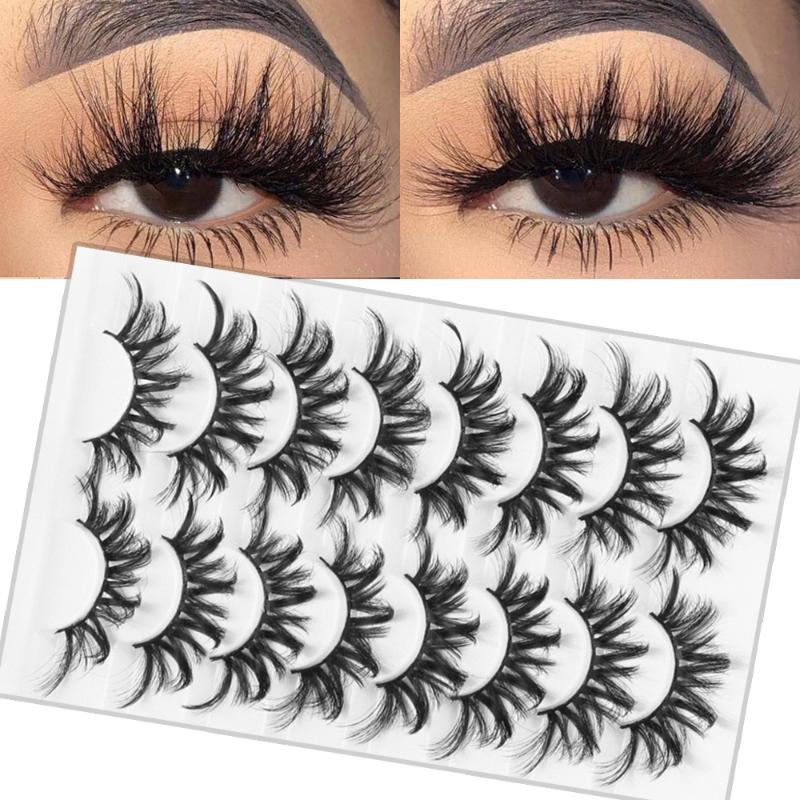 

8 Pairs 3D Mink Lashes Long Full Volume False Eyelashes Black Eye Makeup Extension Natural Wispies Fluffy Eye Magic Lashes