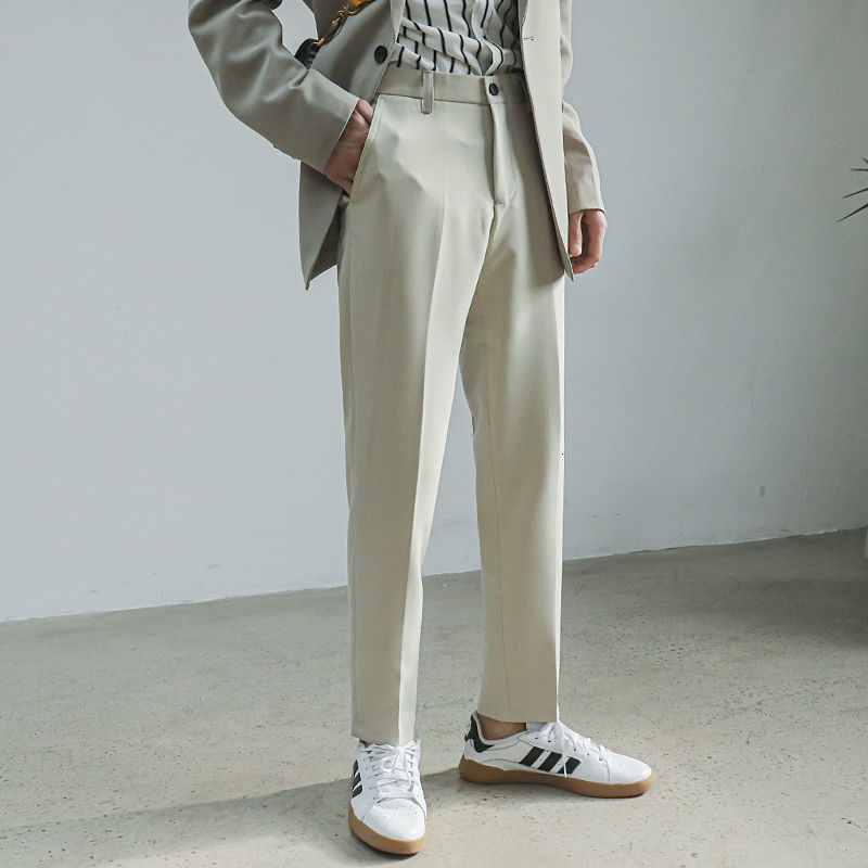 

2021 New Men's Slim Fit Casual Formal Homme Fashion Trend Trousers Business Design Cotton Social Suit Pants Big Size 28-34 Kb8w, Khaki