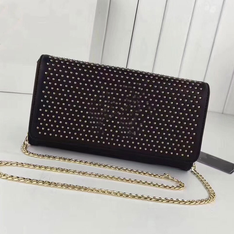 

Fashion Crossbody Bag Women Handbags Purse Top Quality Chain Shoulder bag Genuine Leather Golden Nails Flap Handbag Lady Evening Bag Wallet, Box