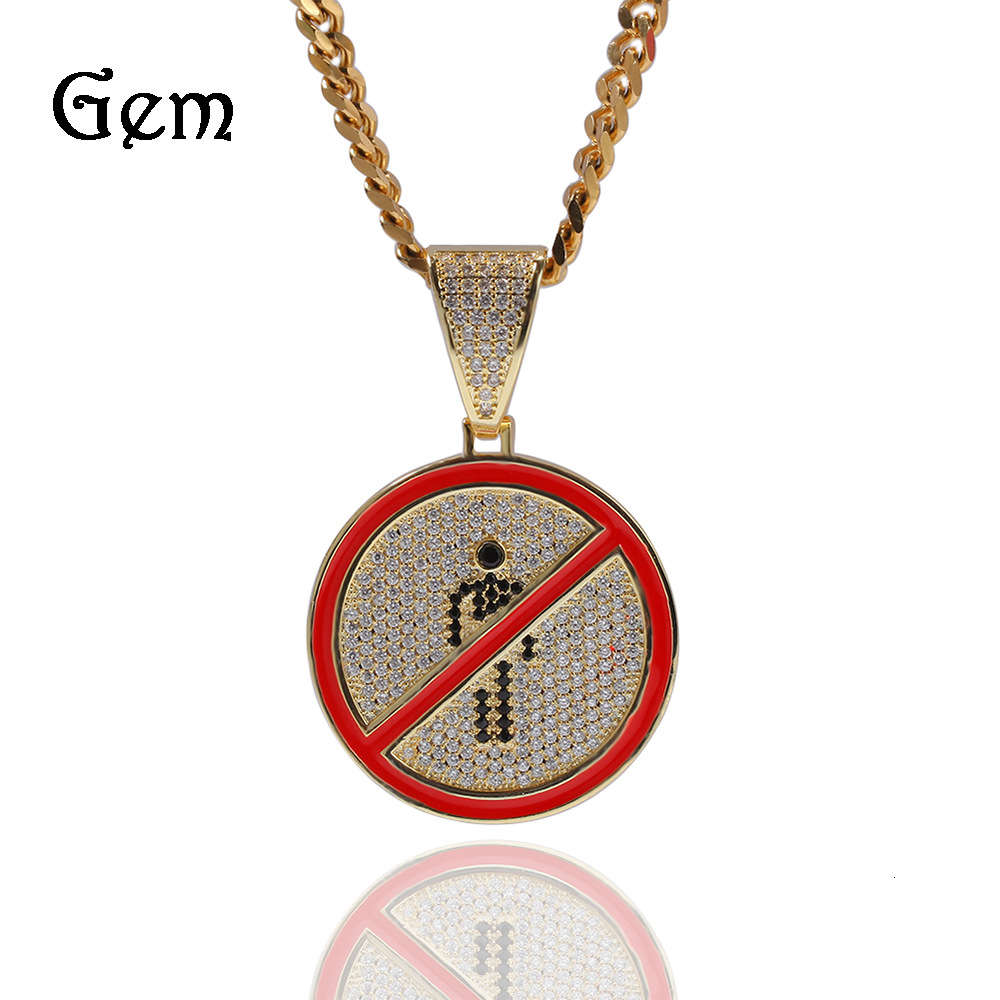 

Hip hop Necklace inlaid with zircon alternative no stay Sign Pendant Necklace for men