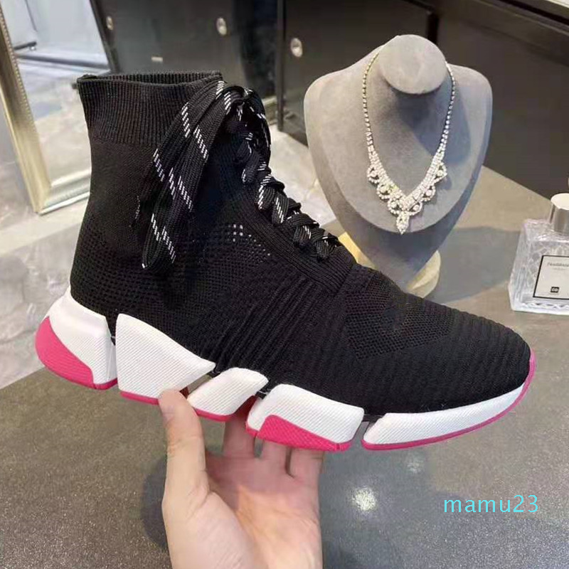 

Men Knit Lace-up Sneaker Boots 2.0 Letter Printed Designer Women Speed Cloth Ultra-flexible molded Sole Bootie, Boot dustbag