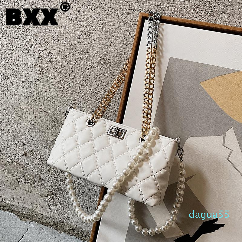 

Vintage PU Leather Bags Simple Women 2021 Fashion Pearl Chain Shoulder Hand Bag Lady Trend Handbags Purses, Black