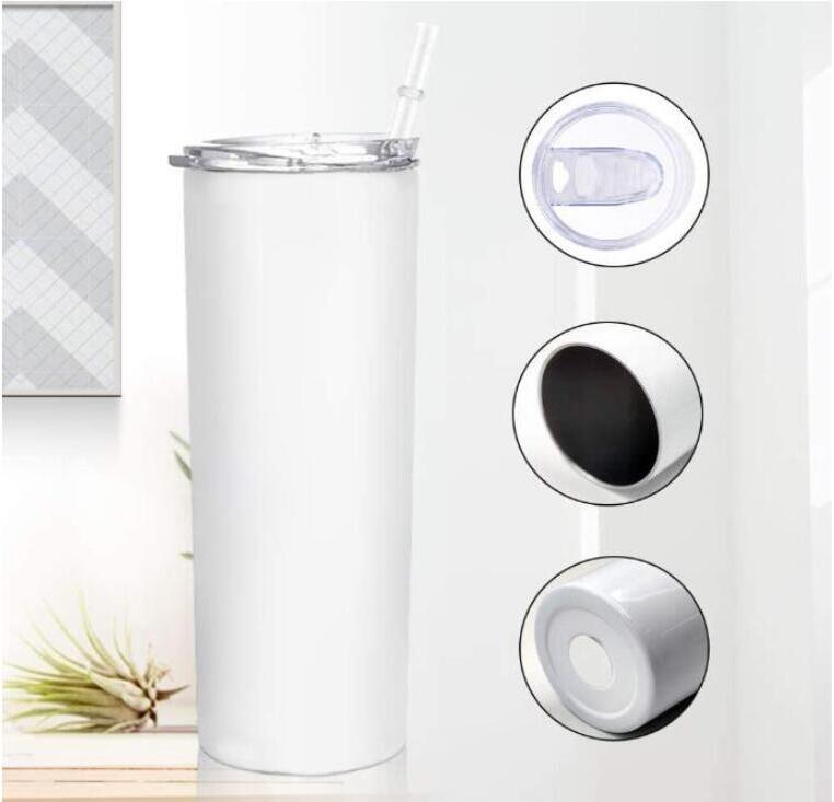 

20oz 30oz Blank Sublimation Straight Tumblers Stainless Steel Blank Heat Transfer Mugs With Lid and Plastic Straw SEA SHIPPING CCA12616, White