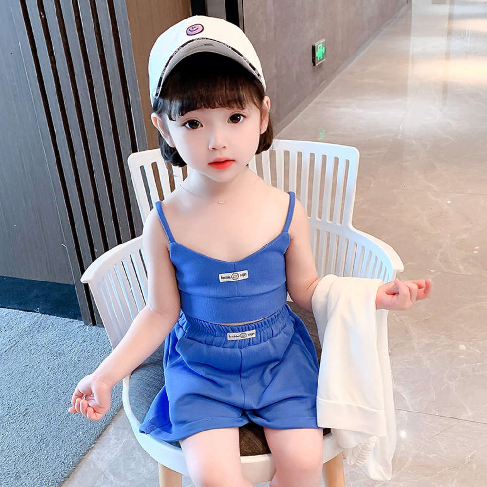 

Girls' suspender Shorts Set summer Korean baby net red two piece set children's fashion, White