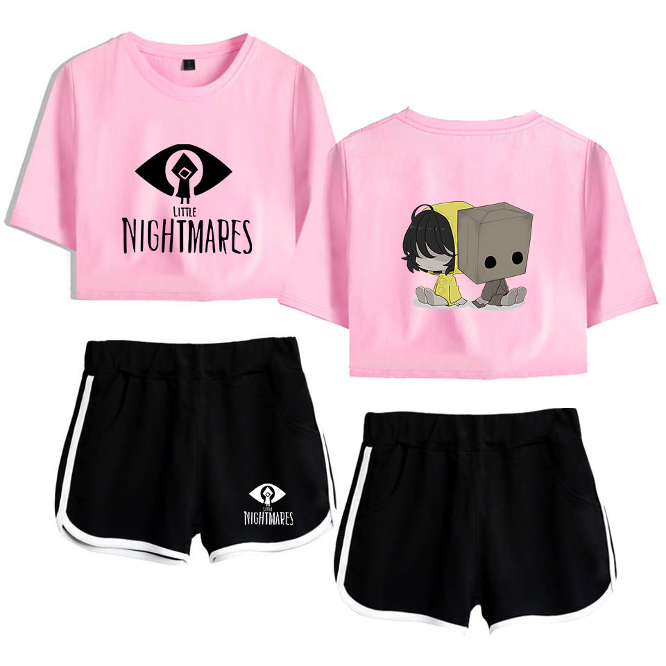 

Summer Women's Sets Little Nightmares 2 Short Sleeve Crop Top + Shorts Sweat Suits Women Tracksuits Two Piece Outfits Streetwear, 001