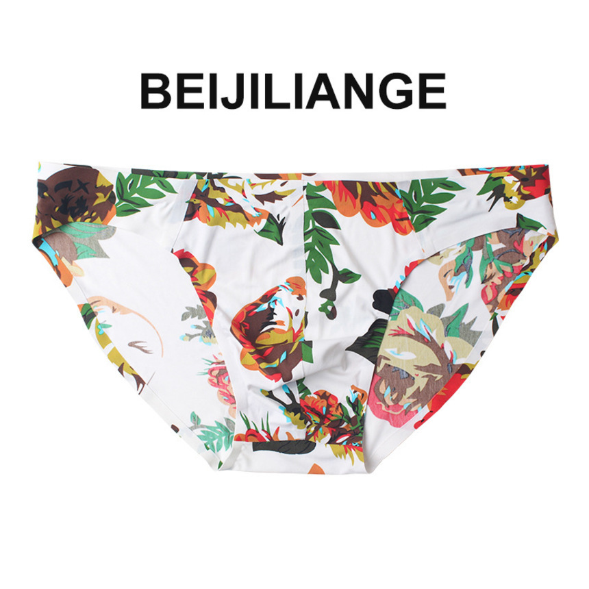 

tracels ice silk men's briefs printed one piece underwear low waist youth under summer, White;black