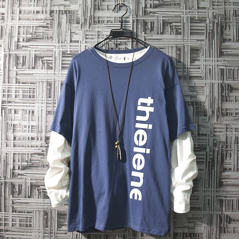 

2021 New Camisa Masculina Streetwear Impresso Carta Tshirt Harajuku Vero Topos t Primavera Manga Longa Retalhos Solto Camiseta 7sio