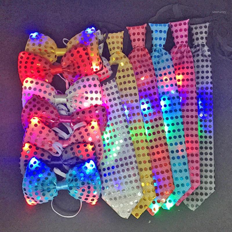 

Party Decoration 24PCS Ladies Men LED Flashing Sequins Luminous Bow Tie Wearing Props Wedding Birthday Gift Neon Supplies